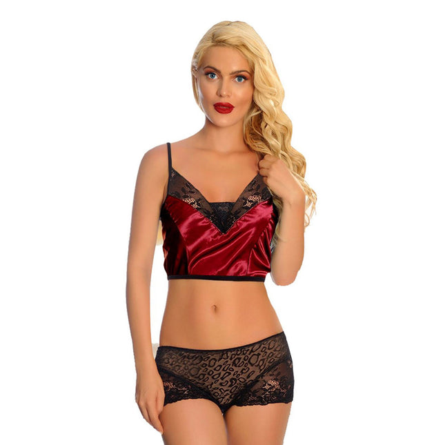 Saten Dantelli Babydoll Sortlu Takim
