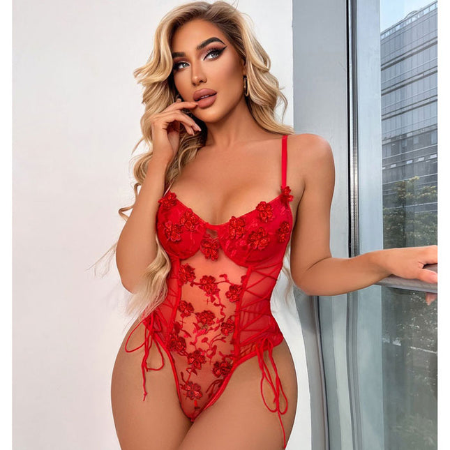 Korse Detayli Çiçekli  Kabartmali Bodysuit