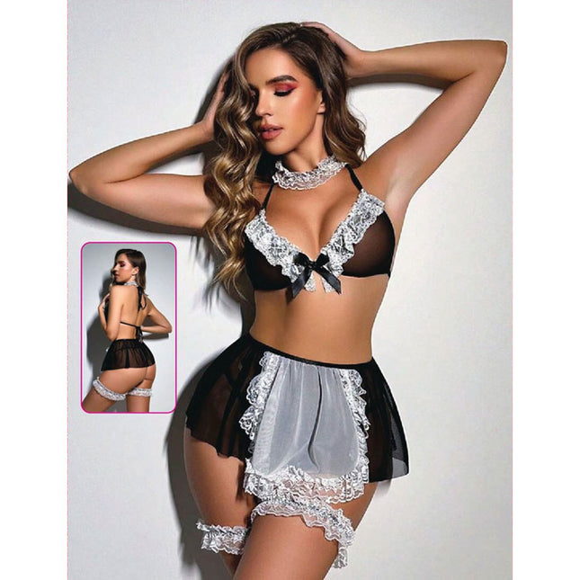 Tül Kumas Seksi Hizmetçi Kostüm