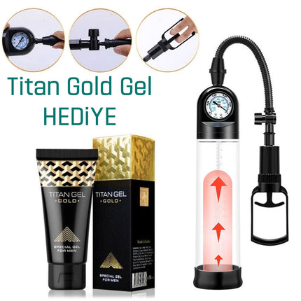 Basinç Göstergeli Penis Pompasi ve Titan Gold Gel HEDIYE