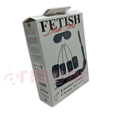 3lü Fetish Set, Çapraz 4lü Kelepçe, Kapali Göz Bandi, Kirbaç Siyah