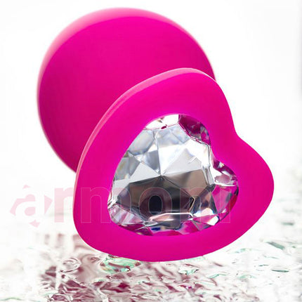 Diamond Heart Silikon Anal Tapa ve Tikaç Pembe 7cm X 2cm