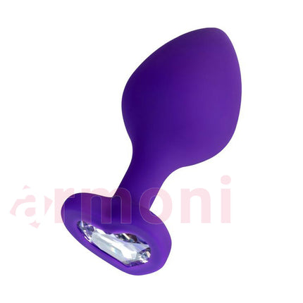 Diamond Heart Silikon Anal Tapa ve Tikaç Mor 7cm X 2cm