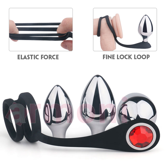 Modüler Anal Plug ve Çift Penis Halkasi Seti UNISEX 5cm - 6 cm - 7 cm