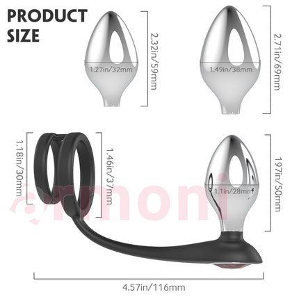 Modüler Anal Plug ve Çift Penis Halkasi Seti UNISEX 5cm - 6 cm - 7 cm