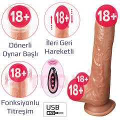 Isitmali, Titresimli, Hareketli ve Uzaktan Kumandali Realistik Penis 22cmX17cmX4cm