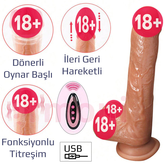 Isitmali, Titresimli, Hareketli ve Uzaktan Kumandali Realistik Penis 22cmX17cmX4cm