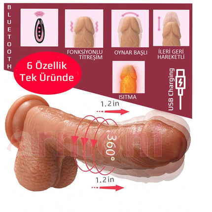 Isitmali, Titresimli, Hareketli ve Uzaktan Kumandali Realistik Penis 22cmX17cmX4cm