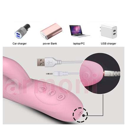 Isitmali Tavsan Vibratör – Teleskopik, Klitoral Uyaricili, USB Sarjli 23 cm X 13,5 cm X 3,3 cm