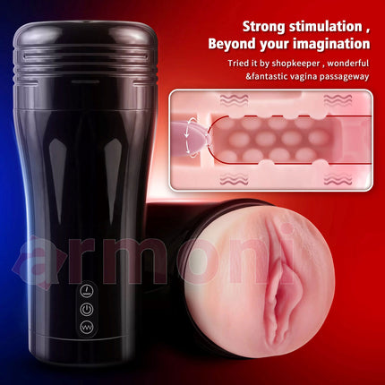 Sharon Gerçekçi Vajina, Penis Yalama, Titresimli Emmeli Mastürbasyon Kupasi USB Sarjli