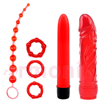Hot Storm Baslangiç Fantezi Vibratör Seti Anal Boncuk ve Ereksiyon Halkasi 17 cm X 4 cm X 2,5 cm