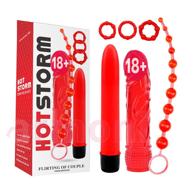 Hot Storm Baslangiç Fantezi Vibratör Seti Anal Boncuk ve Ereksiyon Halkasi 17 cm X 4 cm X 2,5 cm