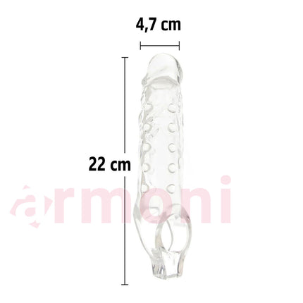 Silikon Testislerden Baglamali Uzatmali Penis Kilifi 19cmX4,7cm ve 3,5 cm Uzatma