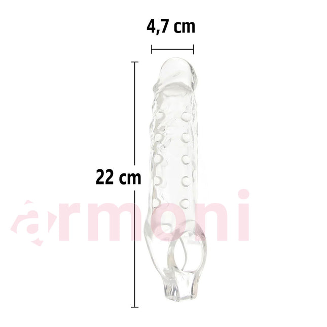 Silikon Testislerden Baglamali Uzatmali Penis Kilifi 19cmX4,7cm ve 3,5 cm Uzatma