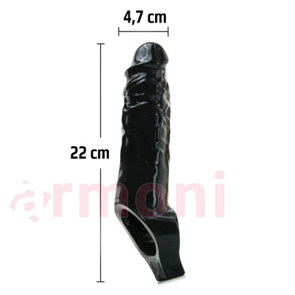 Testislerden Baglamali Uzatmali Zenci Penis Kilifi 19cmX4,7cm ve 3,5 cm Uzatma